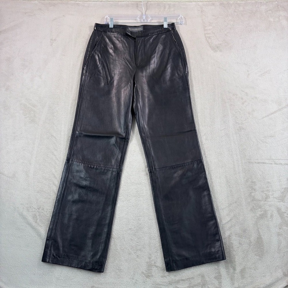 Vintage Banana Republic Straight Leg Trouser Pants in Black Leather Women 2 Y2K